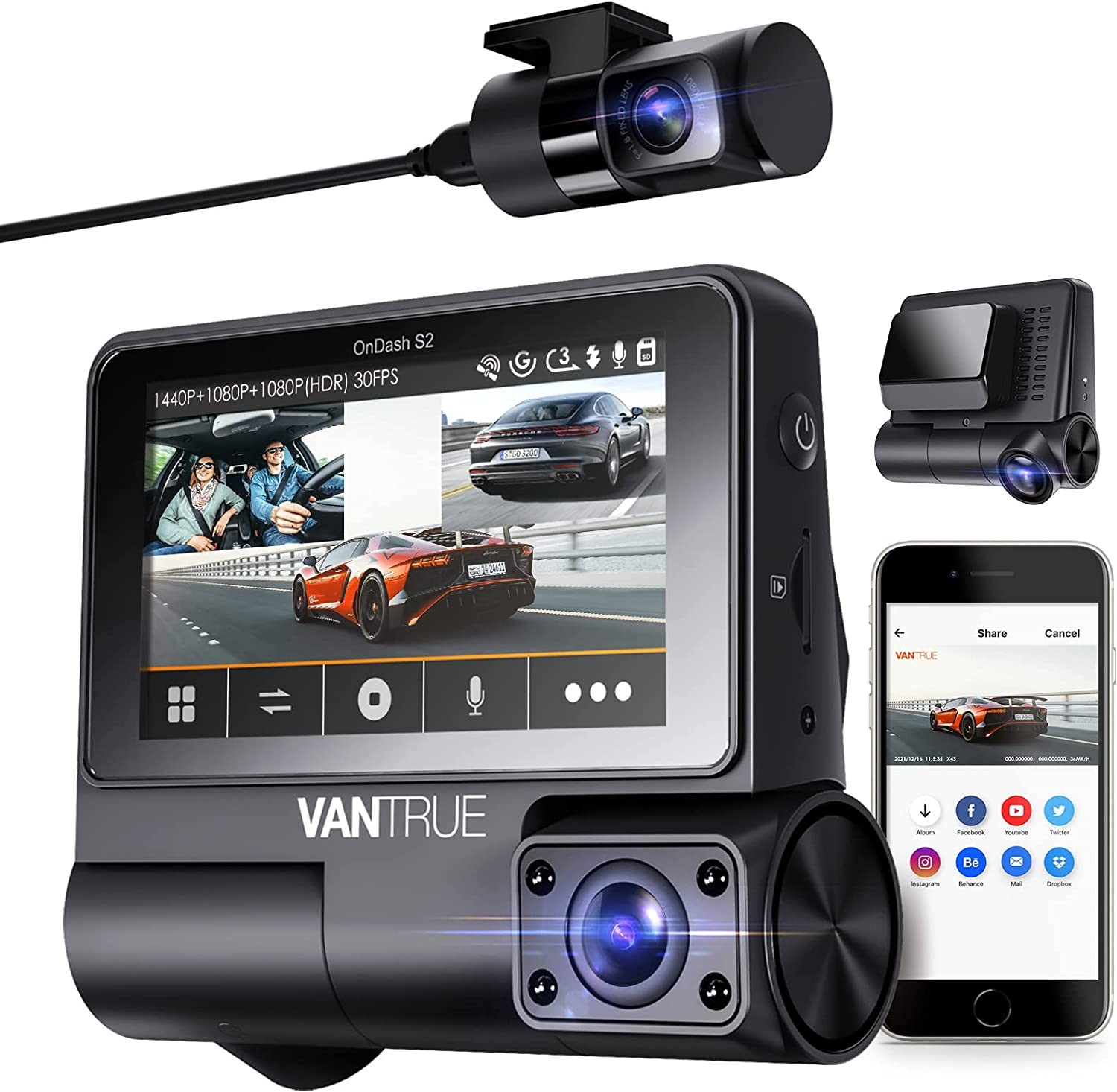Pro Uber Dual 1080P Dash Cam, 2.5K 1440P Front Dash Cam, Front and Inside  Dash Camera w/Infrared Night Vision